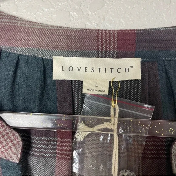 BNWT! LOVESTITCH Gray and Burgundy Plaid Women's Top Size L - Picture 3 of 8